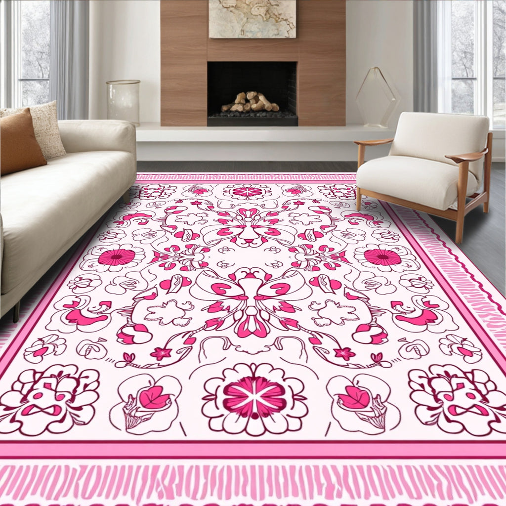 Pink Floral Mandala Border Pattern Rug