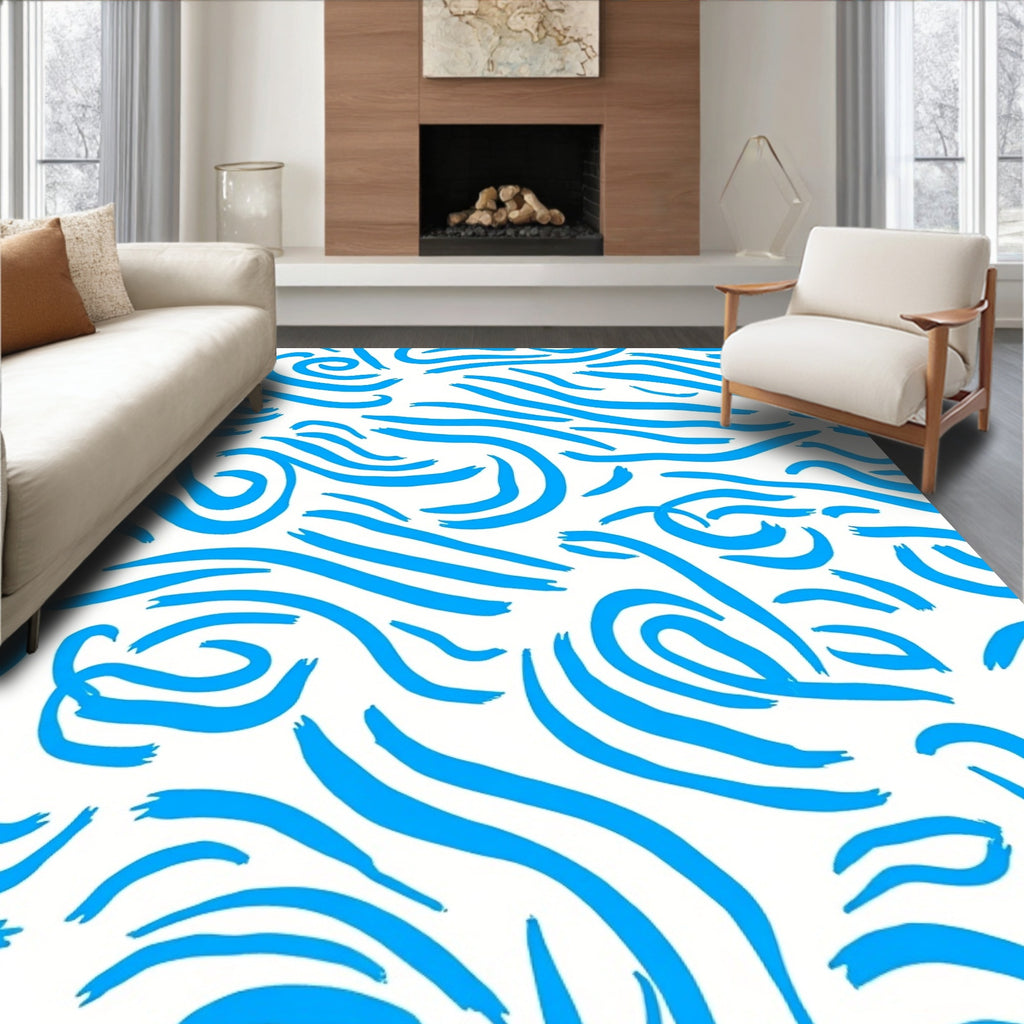 Bright Blue Swirl Stripe Design Rug