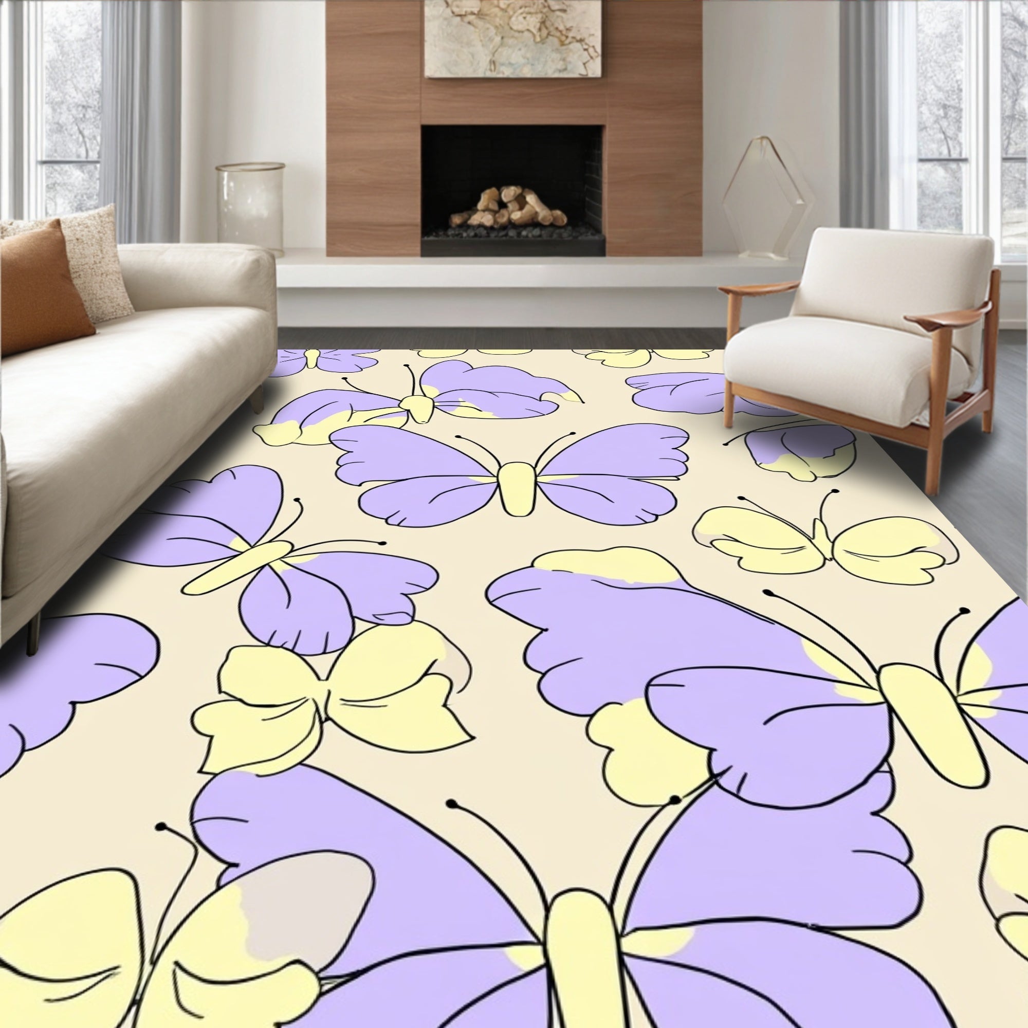 Pastel Butterfly Pattern Design Rug
