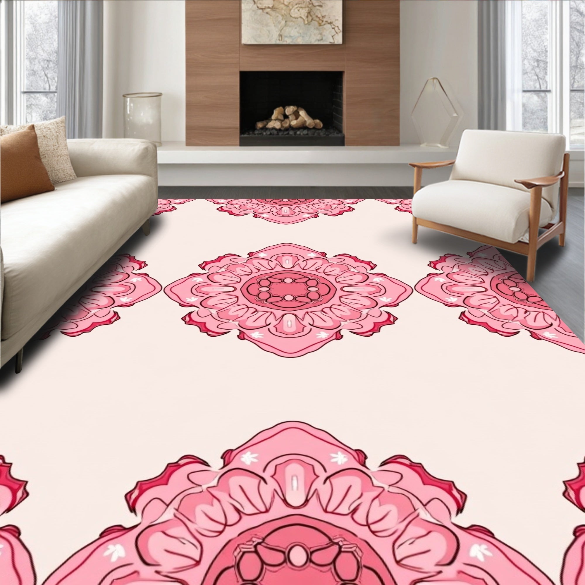 Pink Mandala Patterned Rug