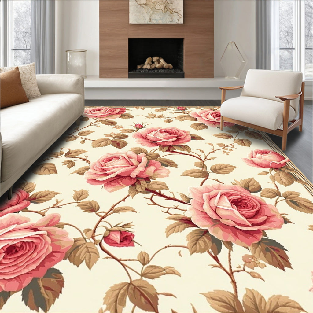 Vintage Rose Garden Botanical Design Rug