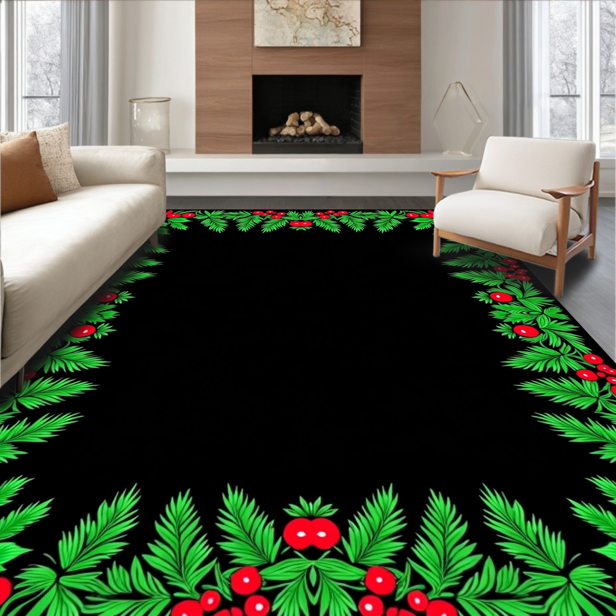 Foliage and Berry Garland Border Rug