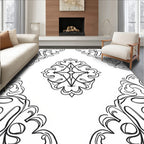 Gothic Floral Motifs Black Outline Rug