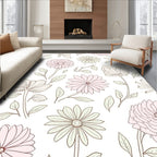 Pale Pink Floral Sketch Pattern Rug