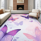 Purple Floral Butterfly Pattern Decor Rug