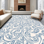 Classic Blue Scrollwork Floral Design Rug