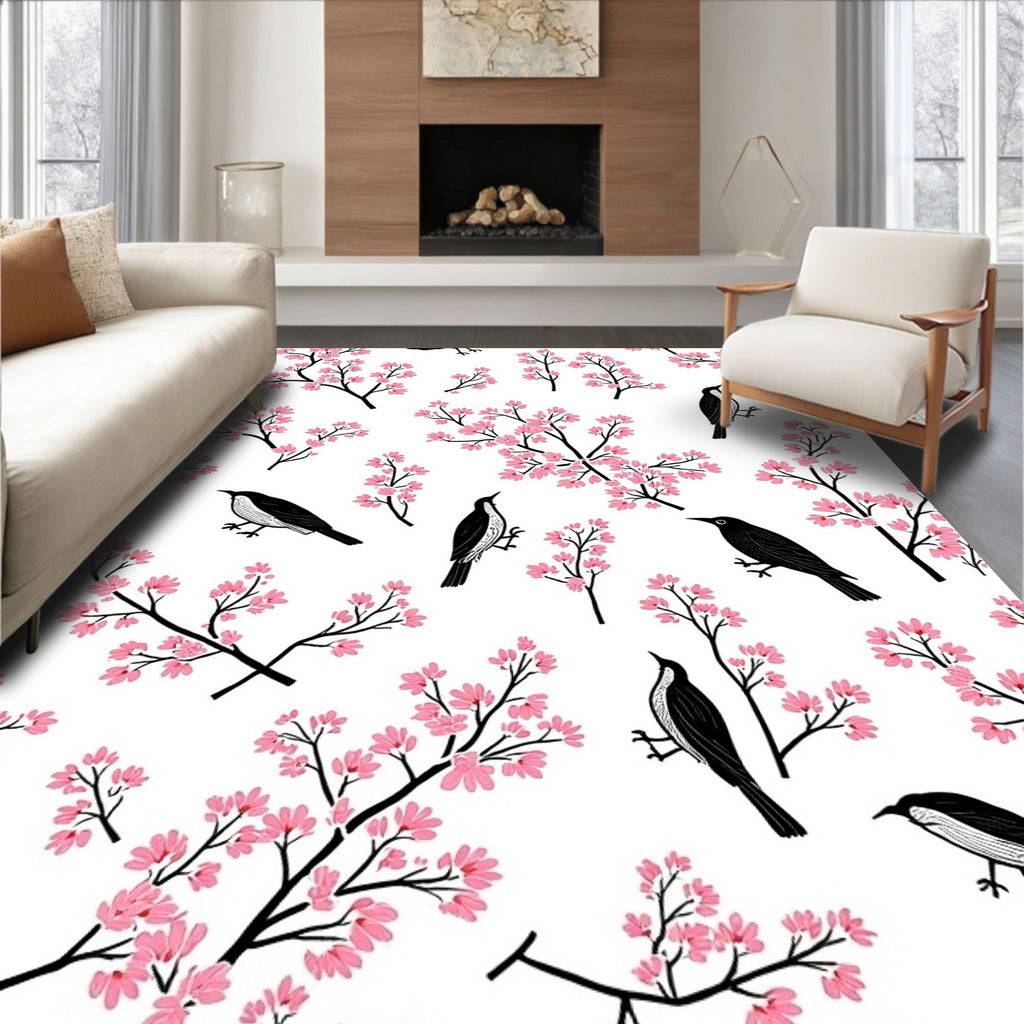 Birds and Cherry Blossom Pattern Rug