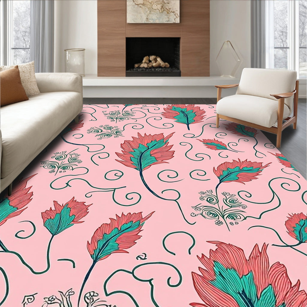 Feather Floral Swirl Pattern Design Rug