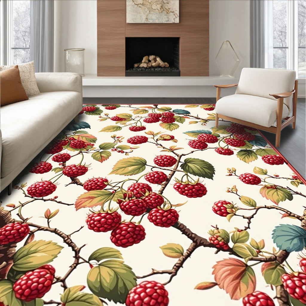 Raspberry Branch Floral Art Rug