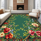 Emerald Green Floral Tree Branch Design Rug