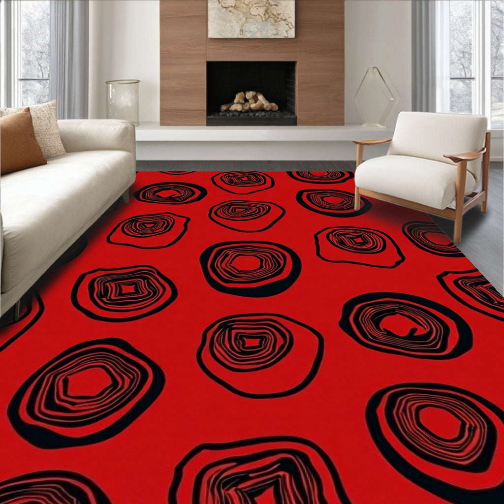 Abstract Red Organic Shape Pattern Rug
