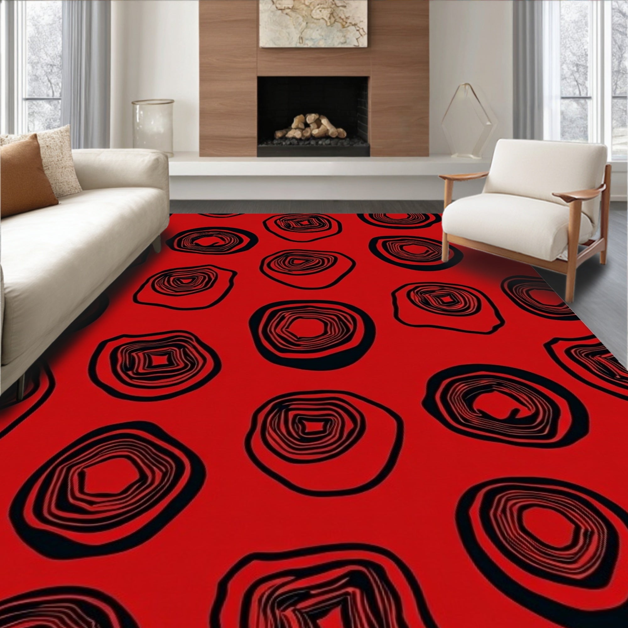 Abstract Red Organic Shape Pattern Rug