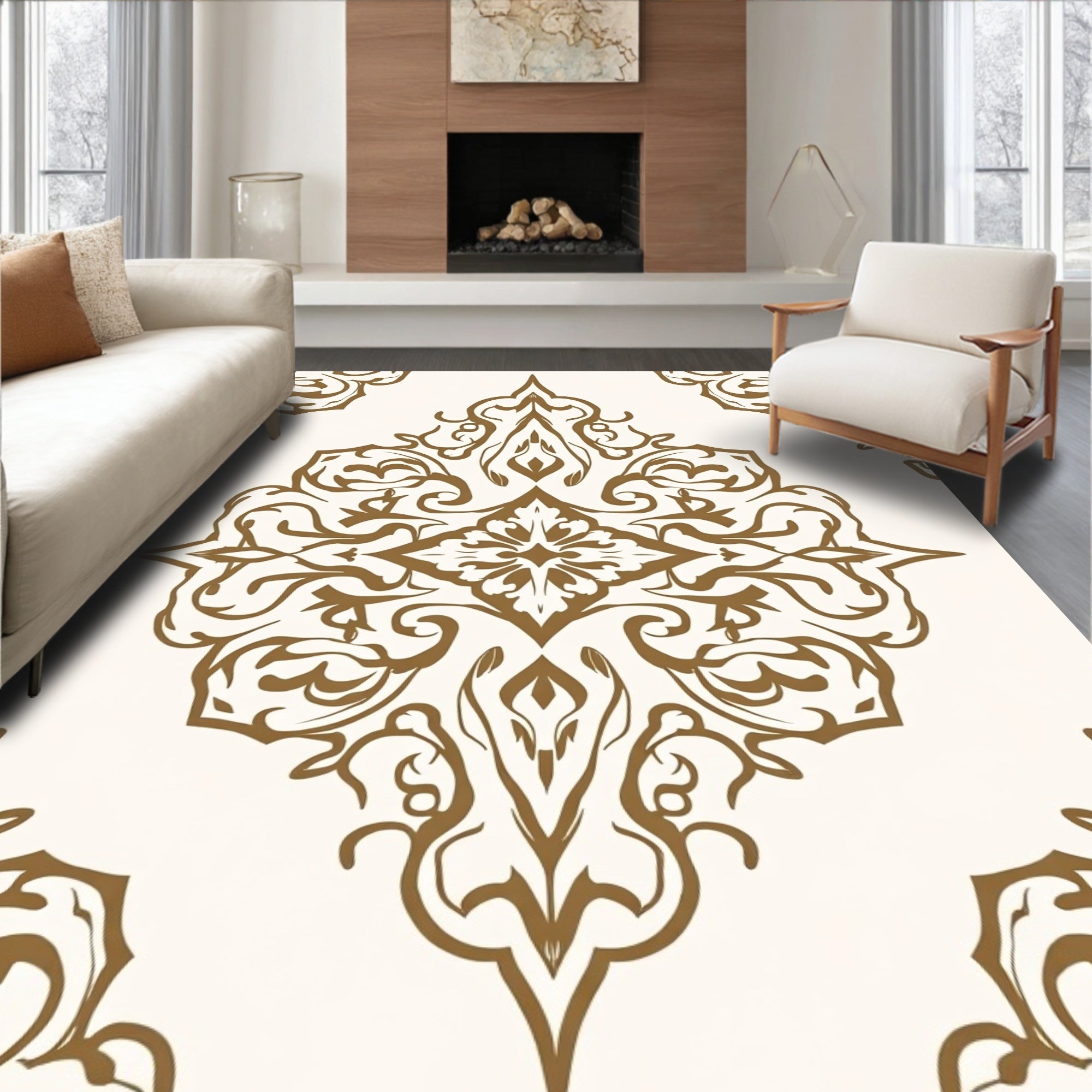 Ornate Gold Floral Arabesque Rug