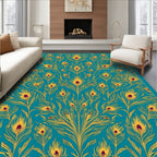 Peacock Feather Pattern Gold Teal Rug
