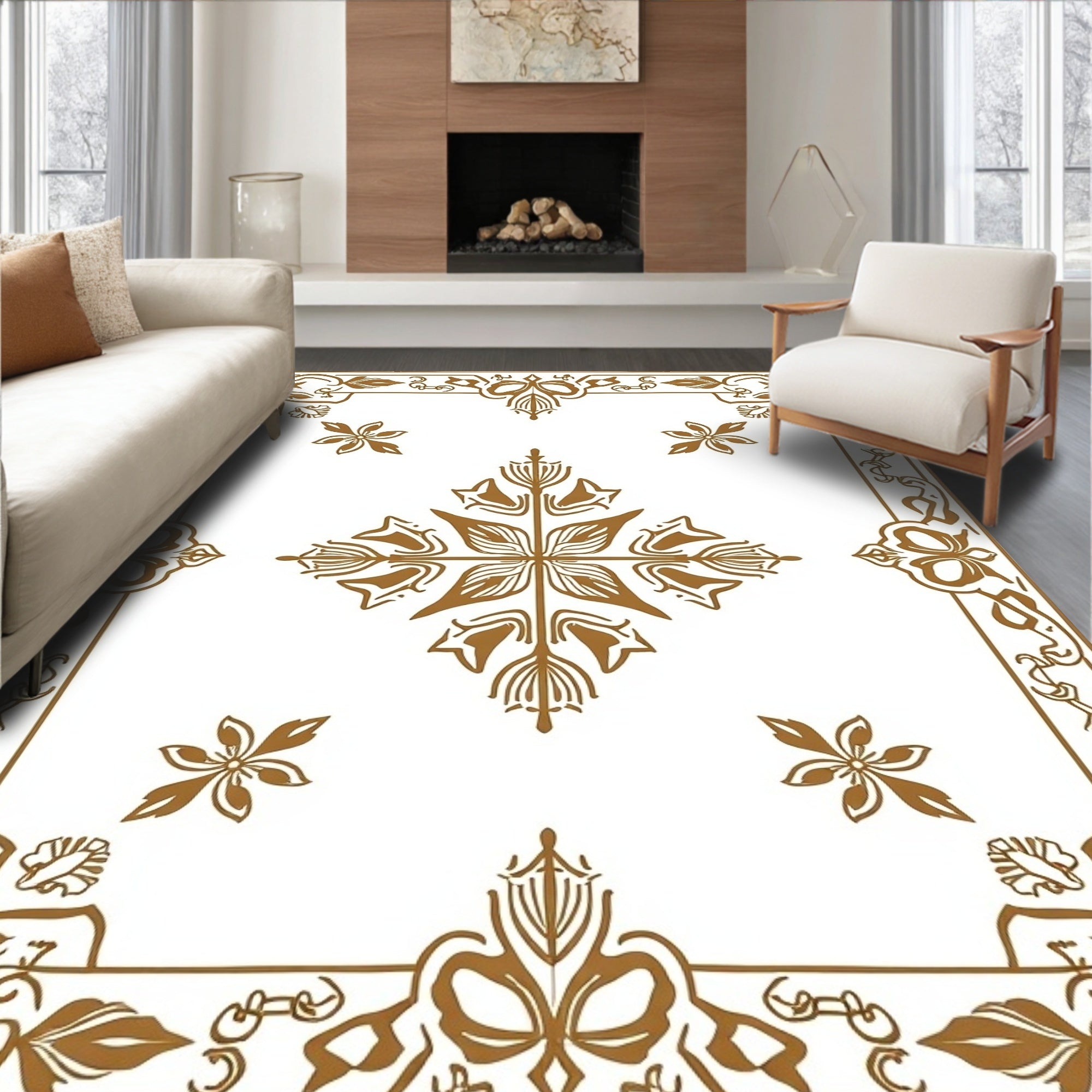 Art Nouveau Floral Scrollwork Design Rug