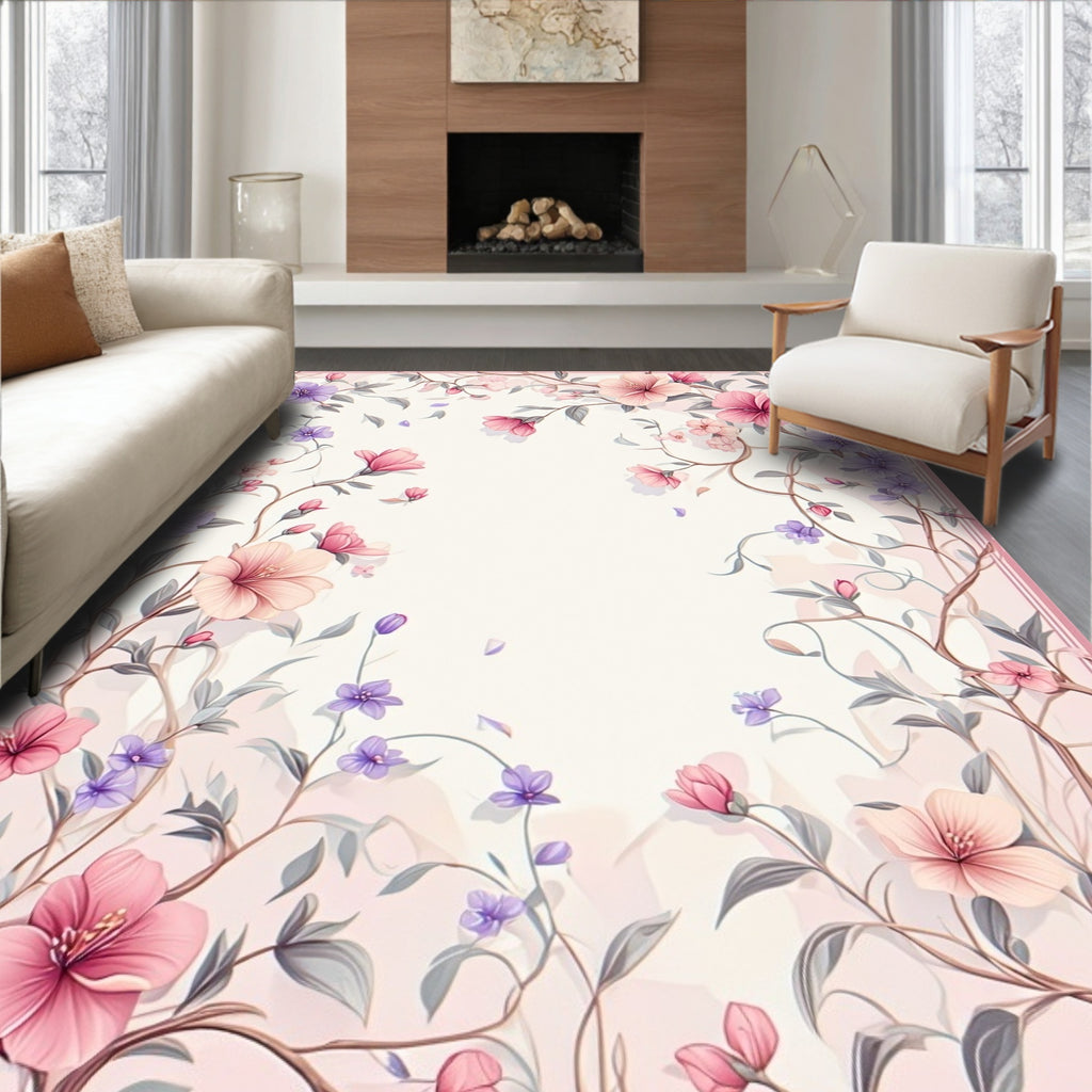Whimsical Floral Vine Pattern Rug