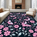 Pink Butterfly Floral Garden Print Rug