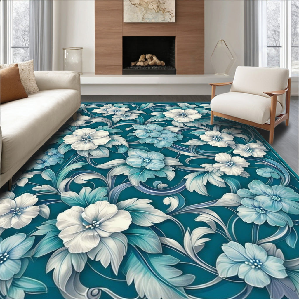Oceanic Floral Scroll Work Rug