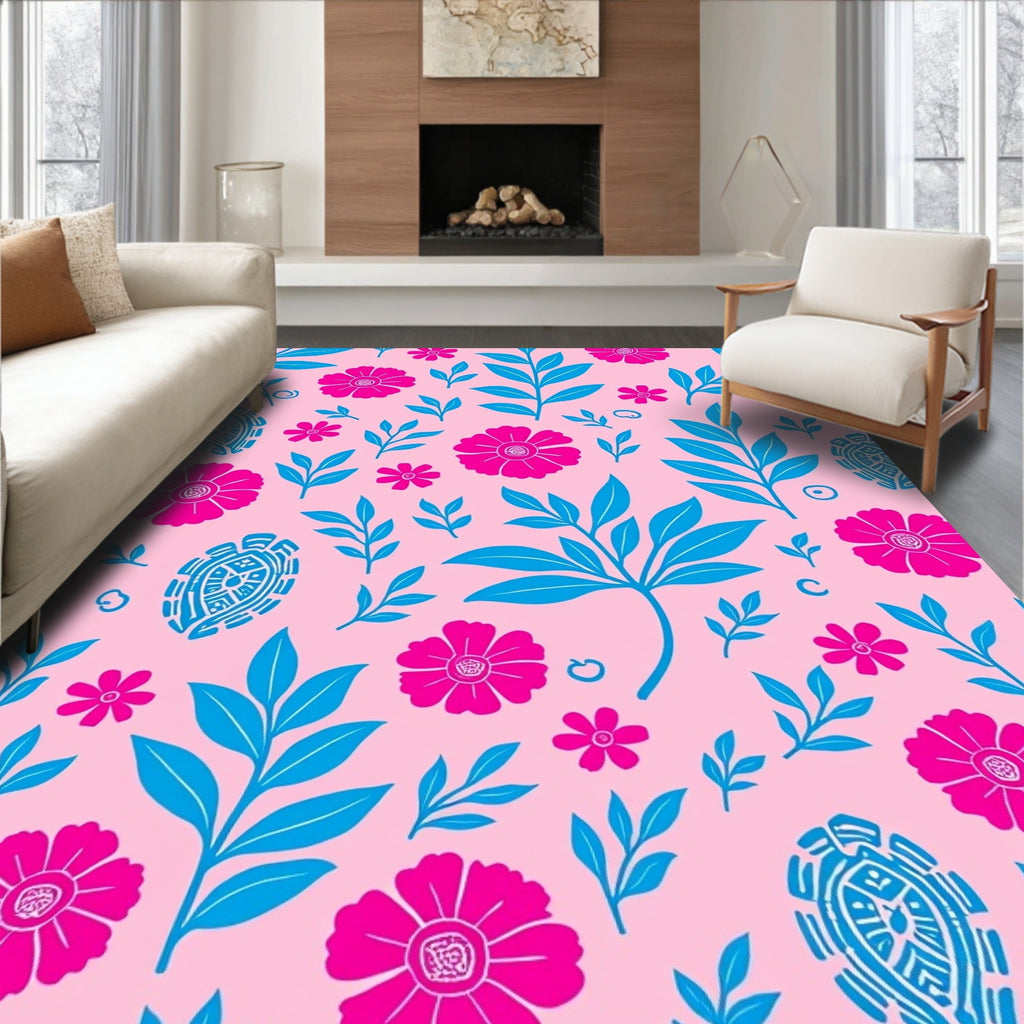 Bold Floral Pattern with Tribal Accents Rug