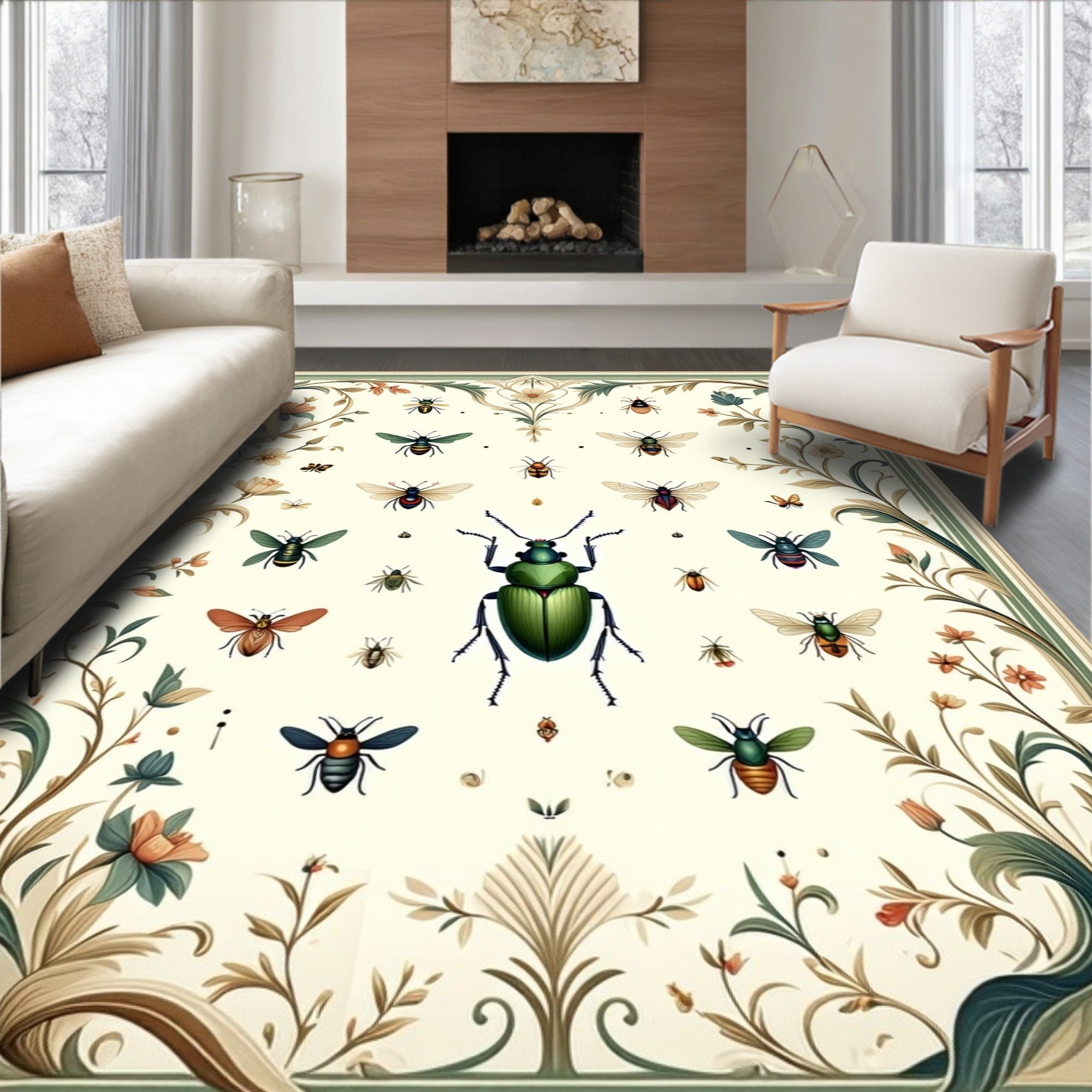 Nature Insect Floral Tapestry Pattern Rug