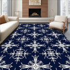 Navy White Scrolling Floral Medallion Rug