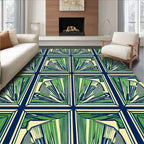 Green Blue Fan Medallion Geometric Rug