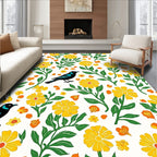 Whimsical Birds Yellow Floral Pattern Rug
