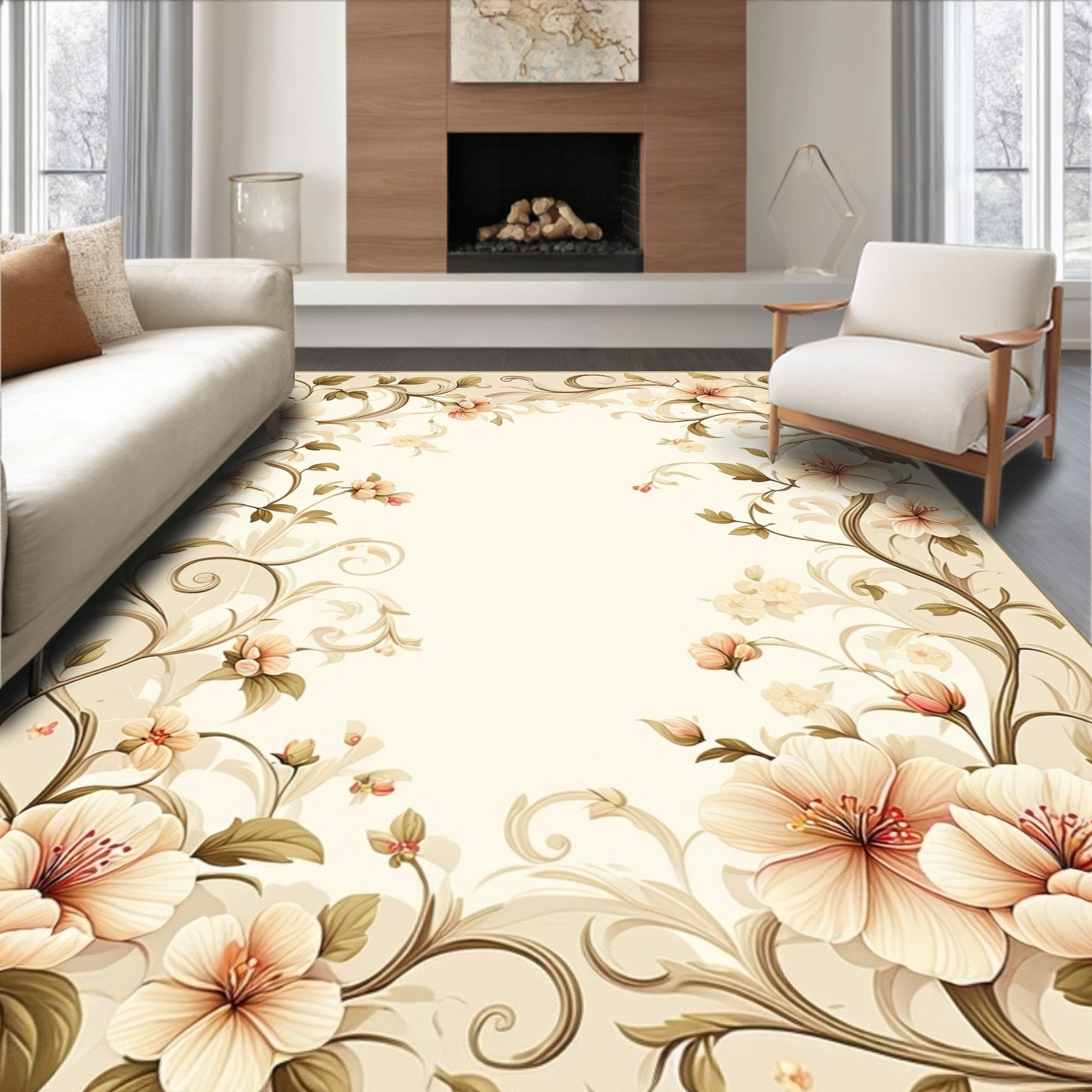 Soft Floral Vine Pattern Art Rug