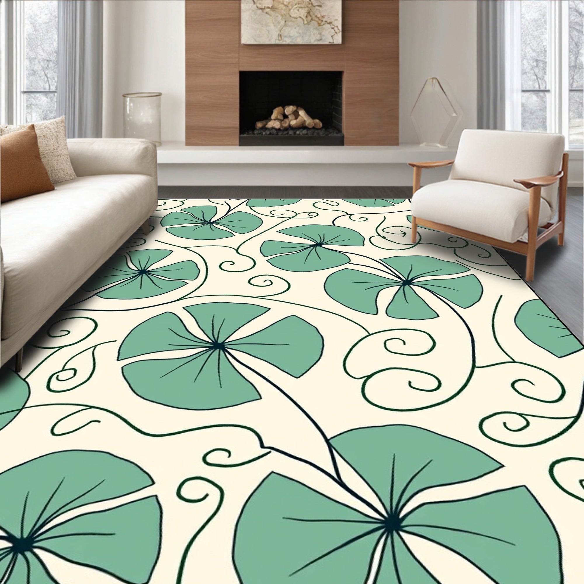 Teal Floral Swirl Pattern Rug