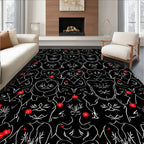Minimalist Red Floral Black Scroll Rug