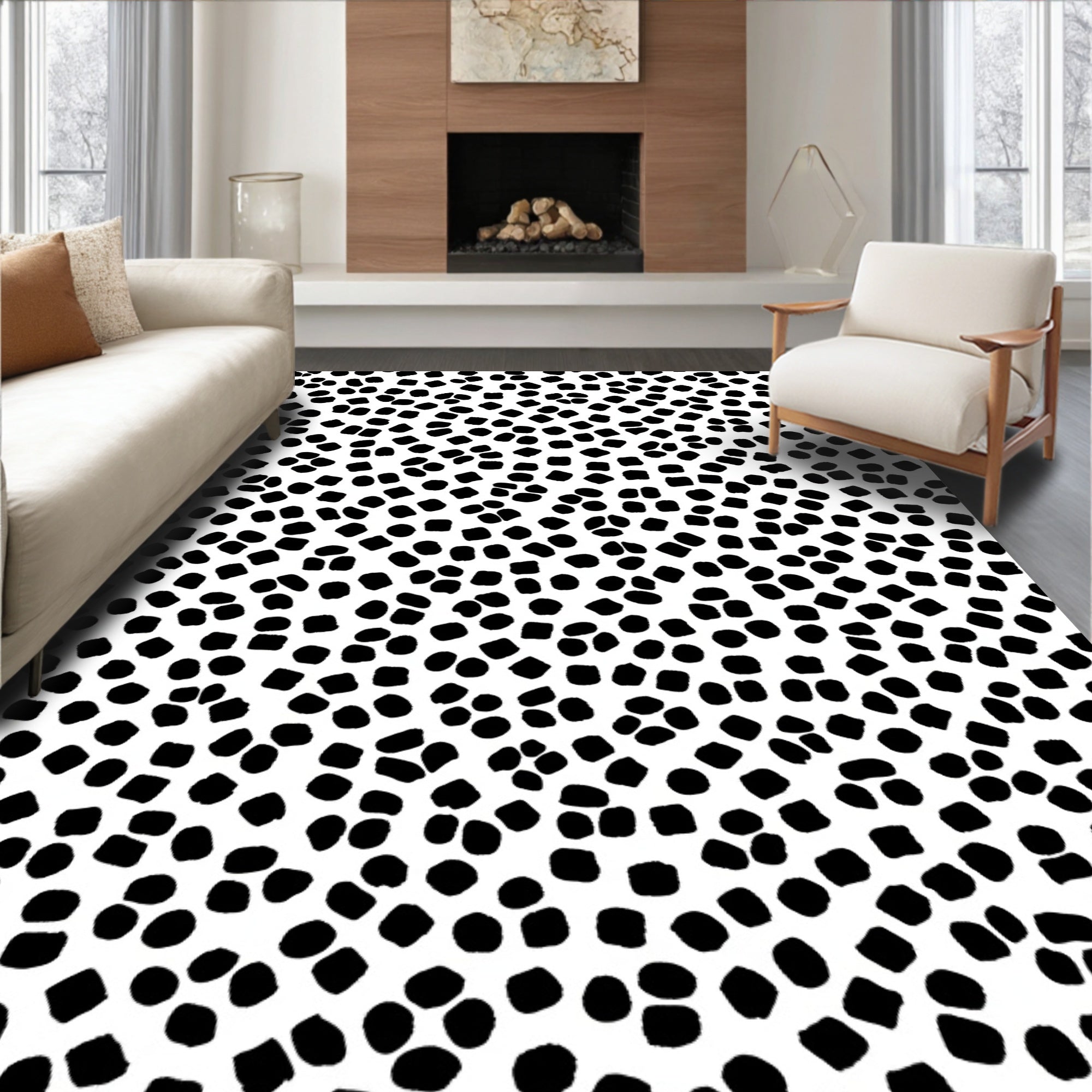 Abstract Black White Dots Design Rug