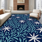 White Starfish with Teal Leaf Pattern Rug