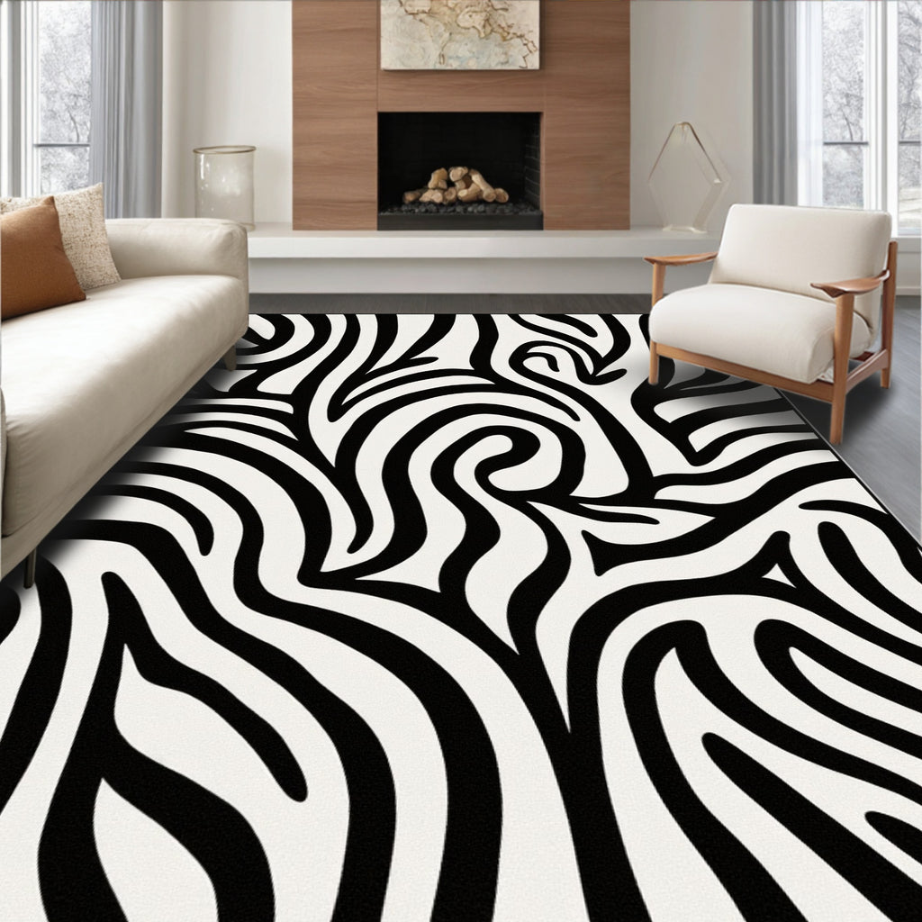 Abstract Black White Zebra Stripes Rug