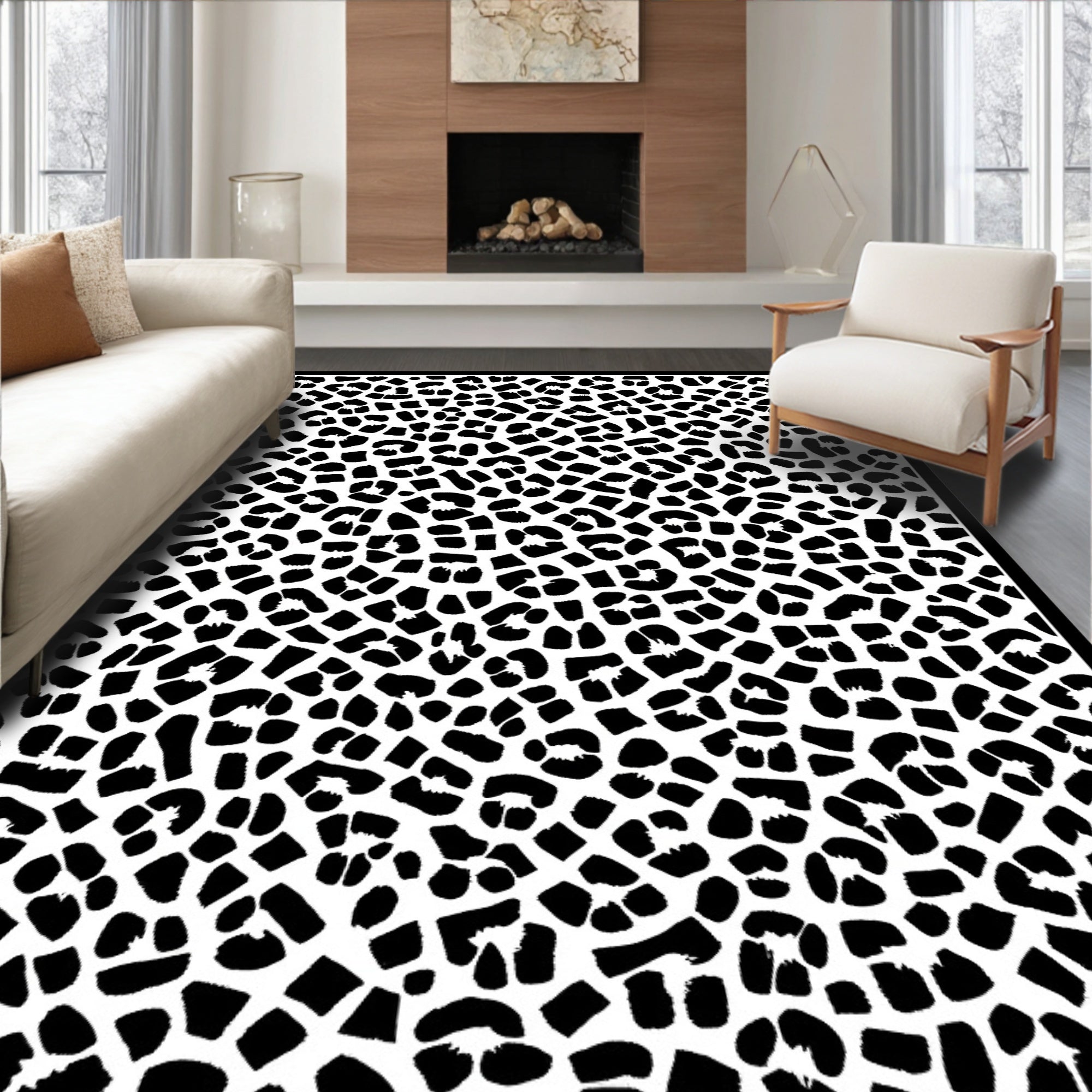 Black White Spots Pattern Rug