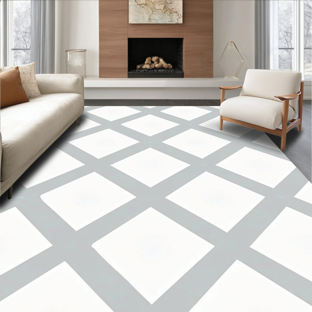 Classic Gray White Diamond Pattern Rug