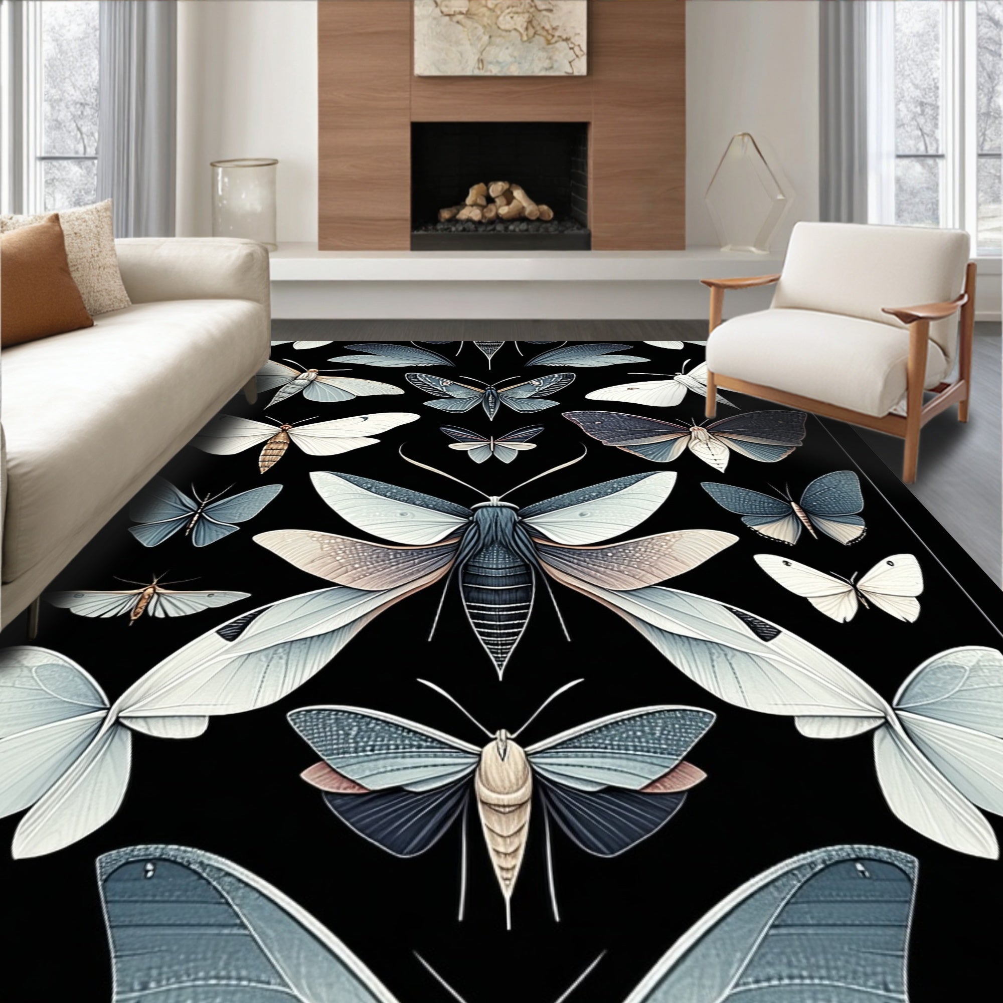 Dark Butterfly Moth Illustration Rug