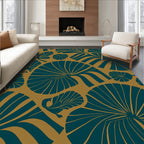 Modern Teal Leaf Pattern Rug