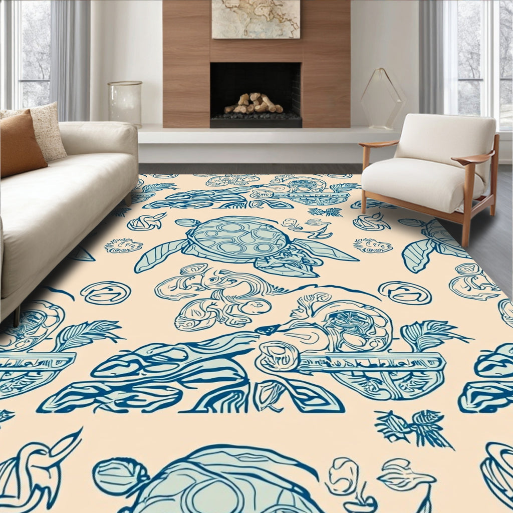 Blue Turtle Nautical Motif Rug