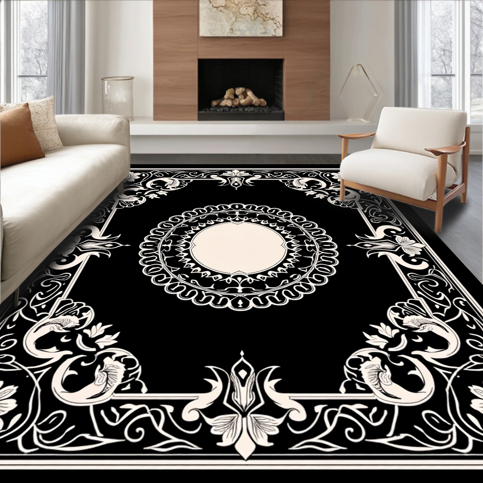 Ornate Floral Border With Central Medallion Rug