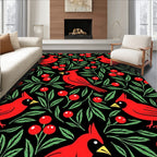 Red Cardinals with Green Berries Rug
