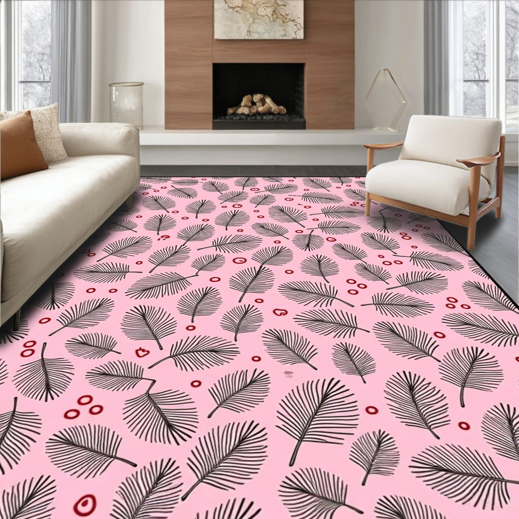 Pink Fern Leaf Circles Repeating Rug