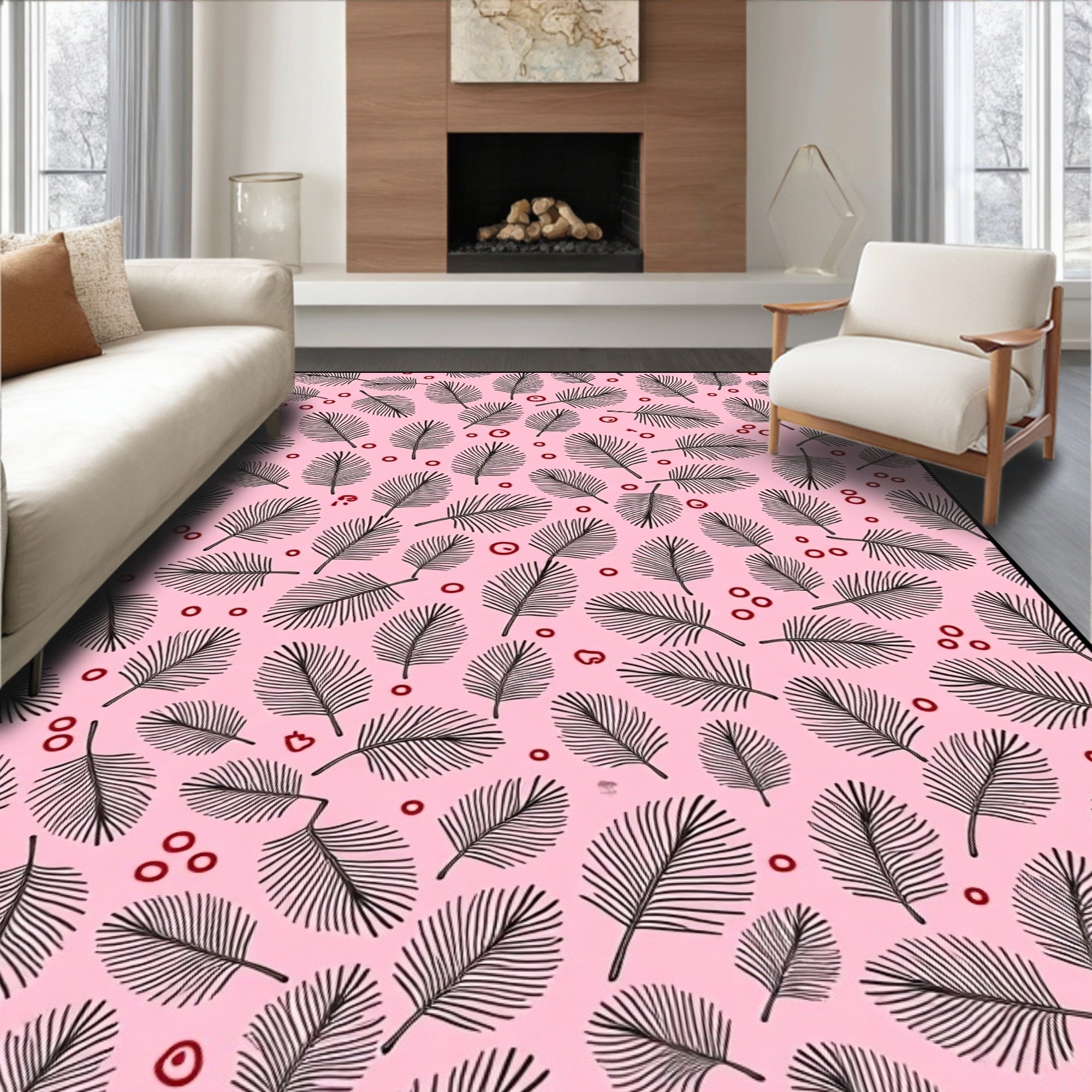 Pink Fern Leaf Circles Repeating Rug