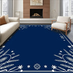 Navy White Folk Art Floral Border Rug