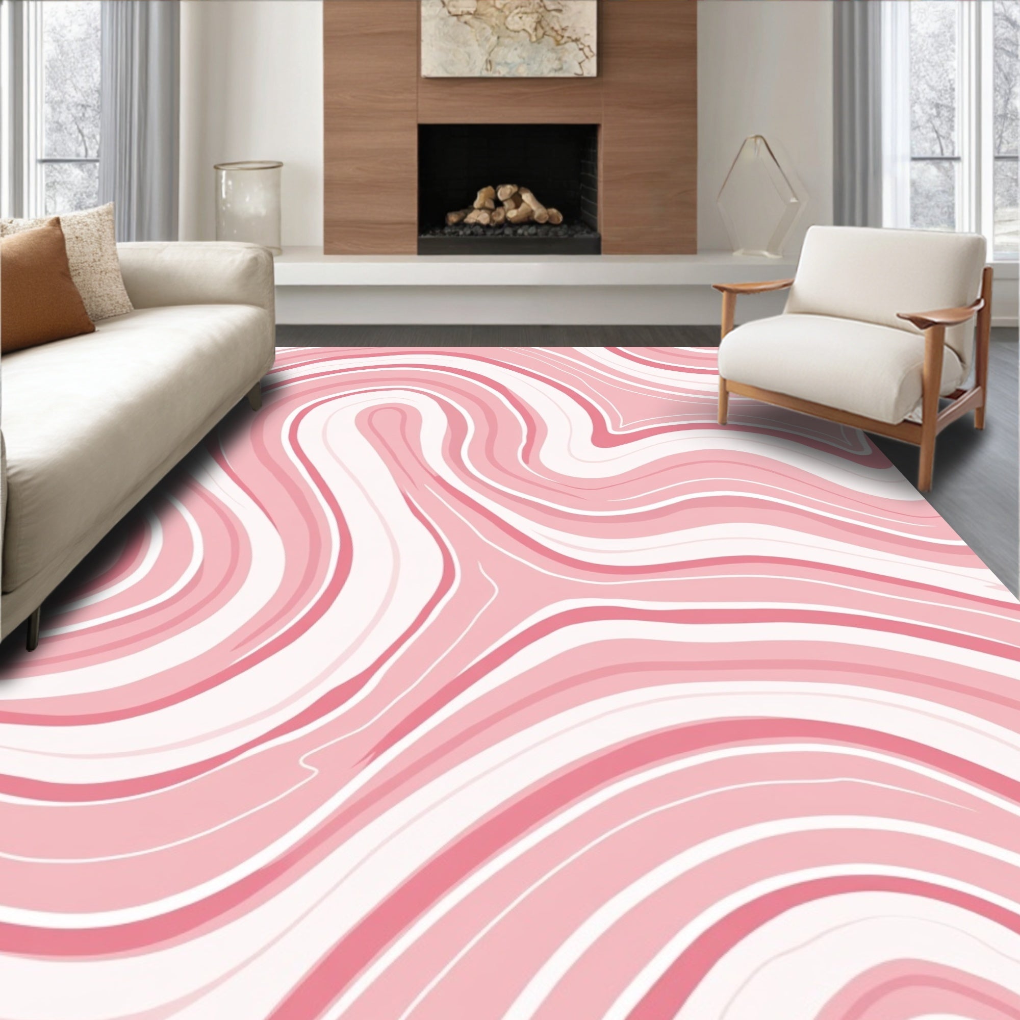 Pink Swirl Modern Abstract Pattern Rug