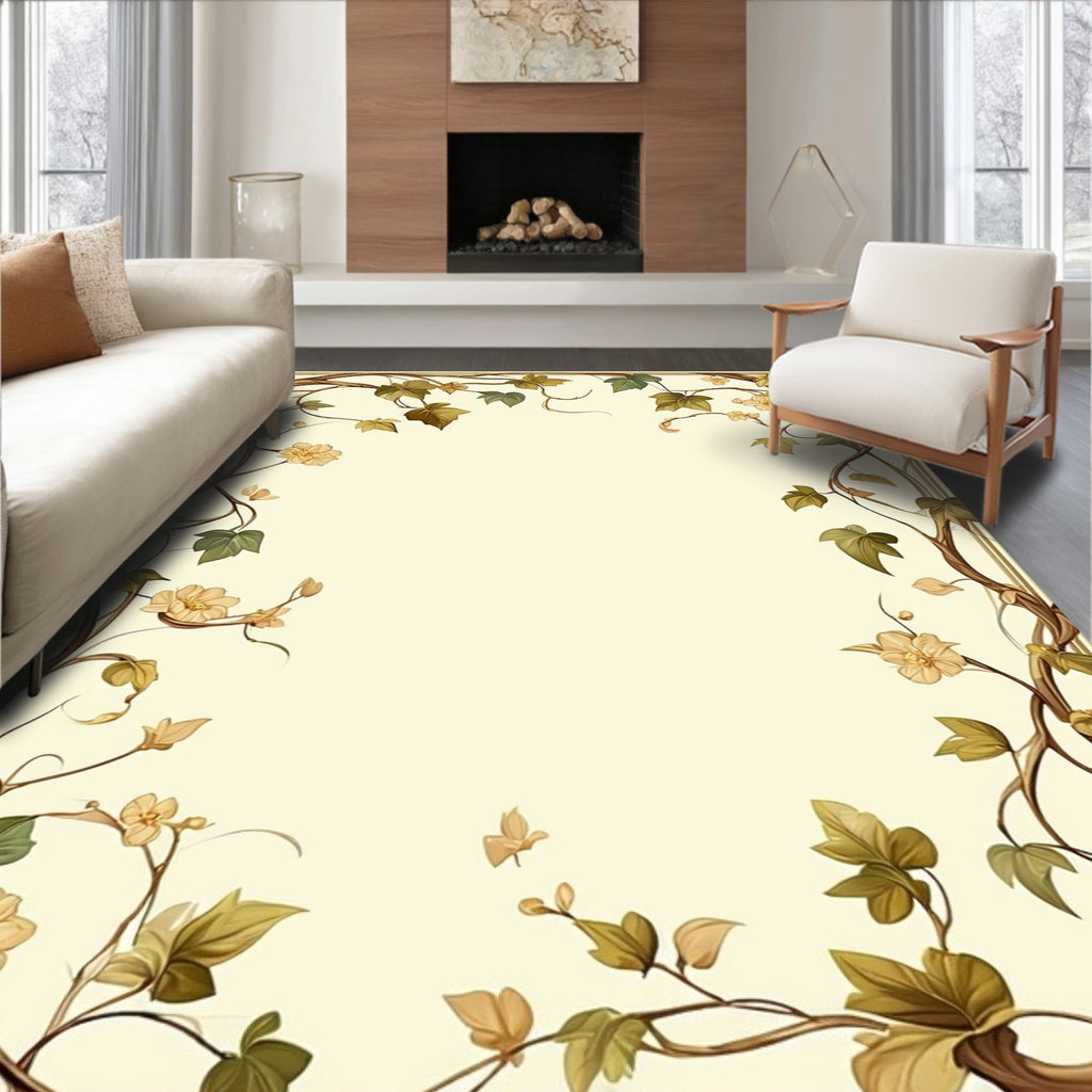 Vine and Blossom Naturalistic Border Design Rug