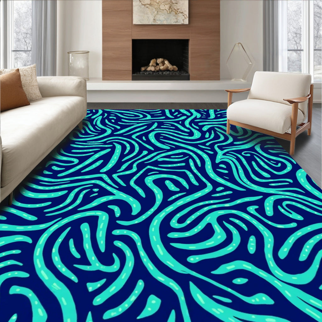 Aqua Swirl Pattern Dark Blue Rug