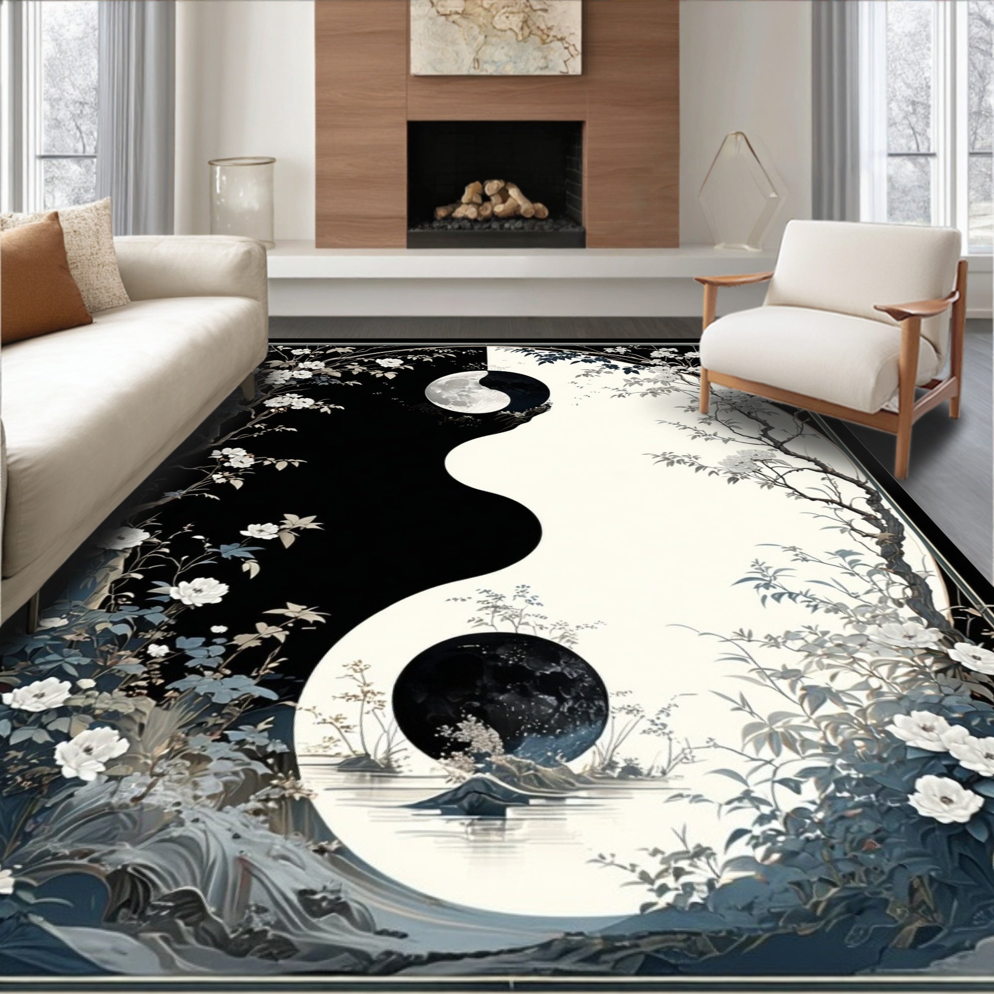 Nature Yin Yang Floral Landscape Rug