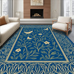 Blue Floral Birds Vines Design Rug