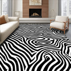 Bold Black White Wavy Stripes Rug