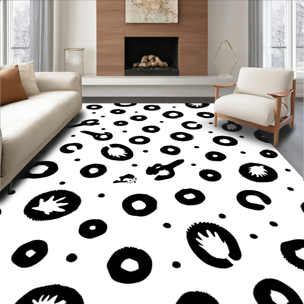 Abstract Black White Paint Splatter Rug
